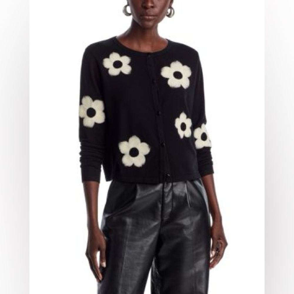 Aaeda Black Daisy Floral Knit Cardigan - Size Small - Y2K Cottagecore